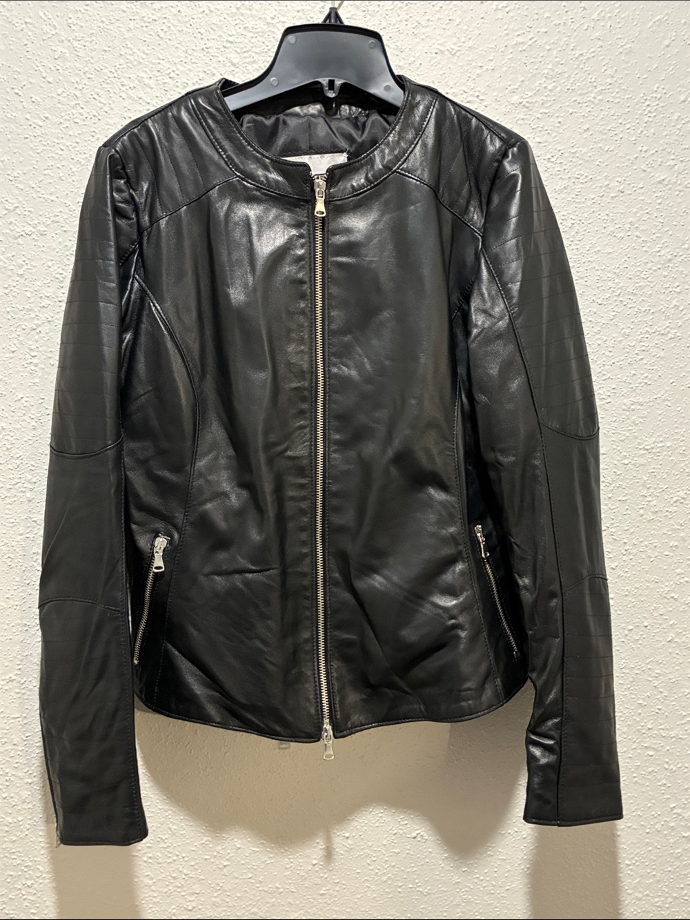 Women's Black Italian Leather Zip Jacket
